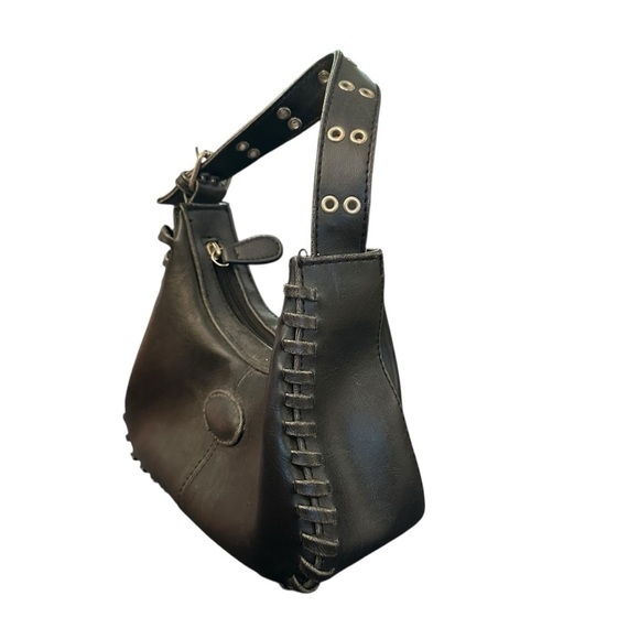 Vintage Y2K Black Grommet Lace Up Purse Shoulder Bag - Picture 3 of 11